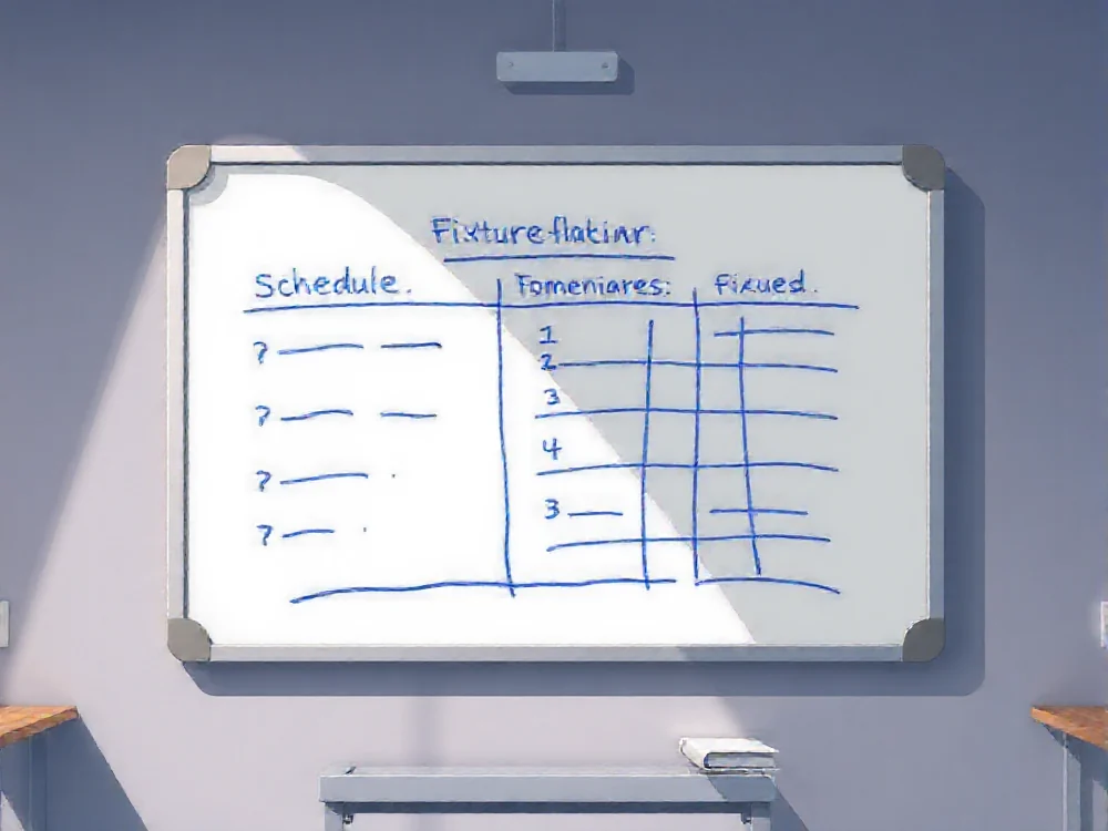 Whiteboard with abstract fixture, role and squad comparison columns in cobalt marker