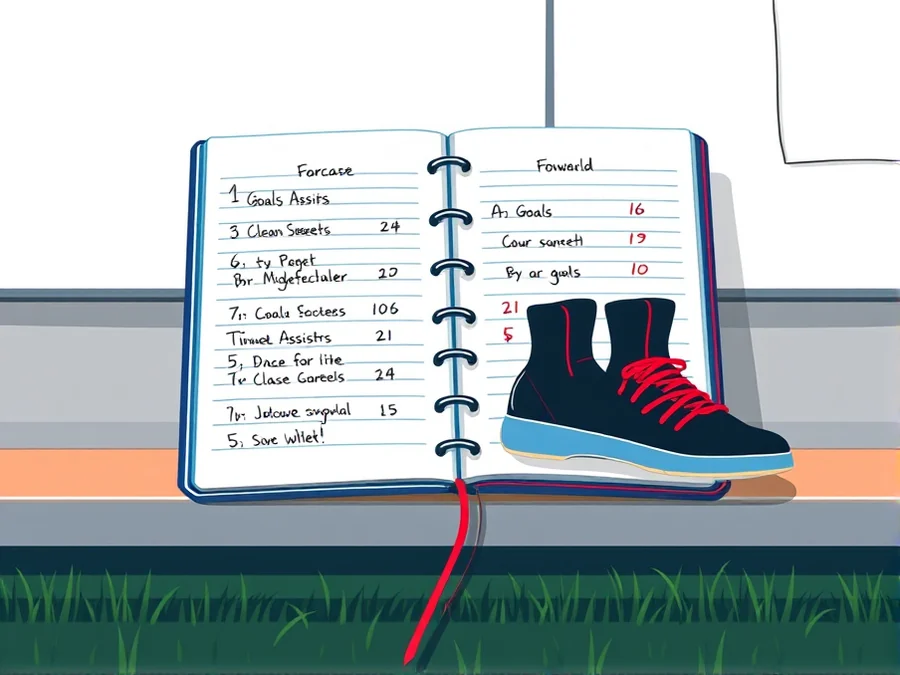 Marked notebook comparing an attacking midfielder and a forward without live scores