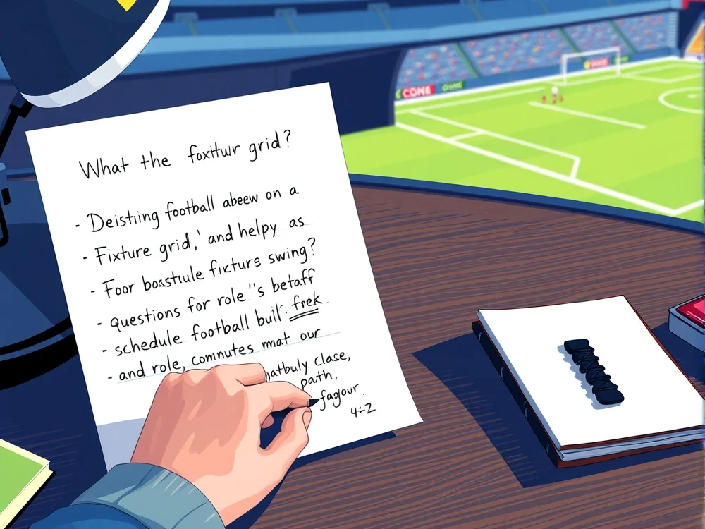 Handwritten fantasy football question beside a printed fixture grid on a Glasgow desk